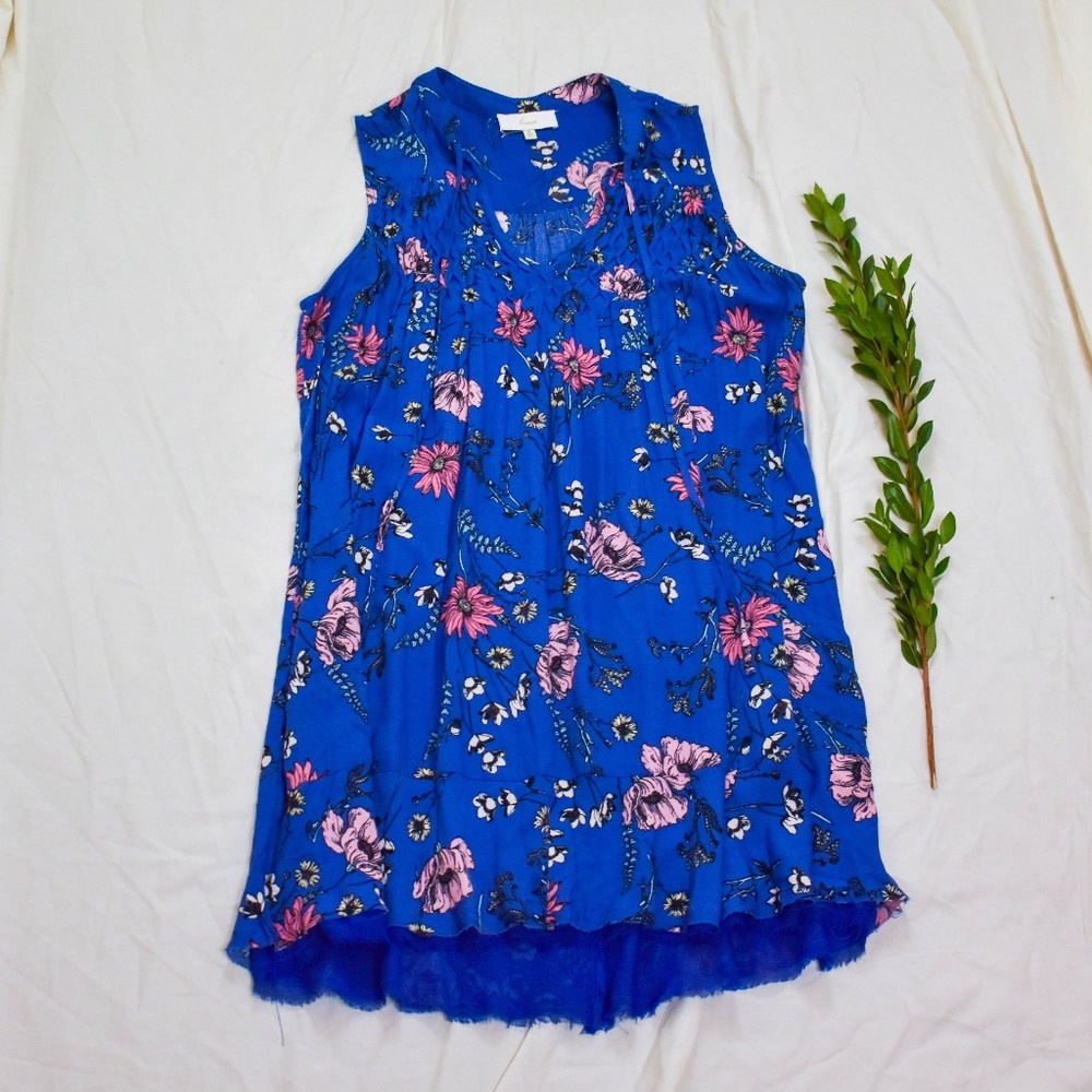 Braeve Blue Floral Sleeveless Babydoll Dress Q19